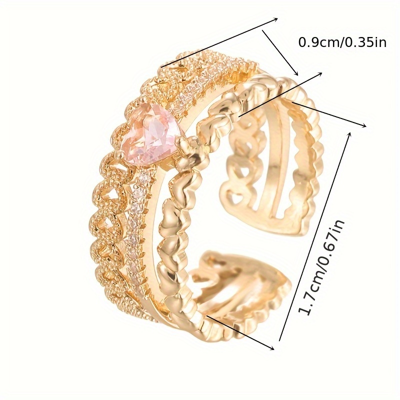 Boho Heart Open Ring CZ Golden Plated Adjustable Mother's Gift